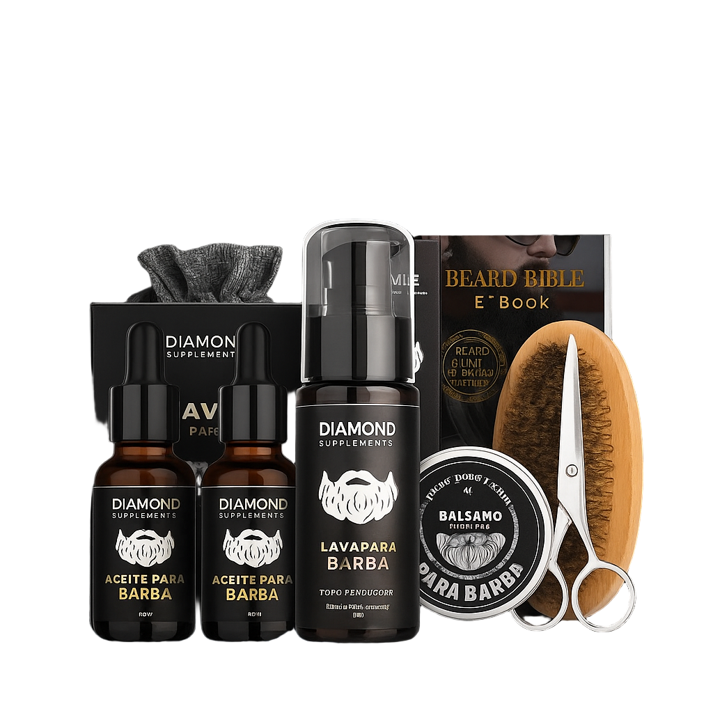 Kit de Cuidado para Barba Diamond – Edición Premium para Hombres | Incluye Shampoo, Aceite, Bálsamo, Cepillo, Peine y Navaja Profesional