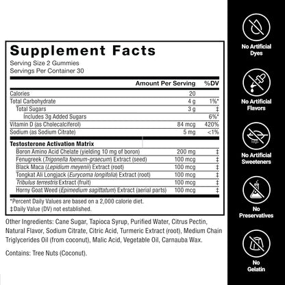 Test X180 Gummies Testosterone Booster for Men with Tongkat Ali, Horny Goat Weed, Tribulus Terrestris, Fenugreek, & Black Maca, Supplement Men, Berry Punch, 60 Gummies, 1-Pack