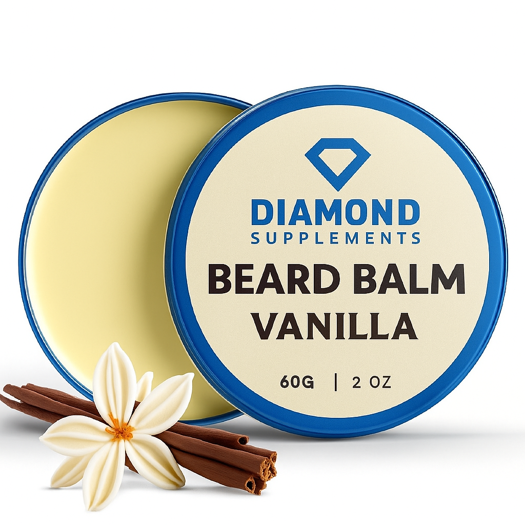 Bálsamo para Barba Diamond Supps – Acondicionador sin Enjuague | Estilo y Cuidado Masculino | Con Manteca Natural, Aceite de Argán y Jojoba (60 g, Vainilla)